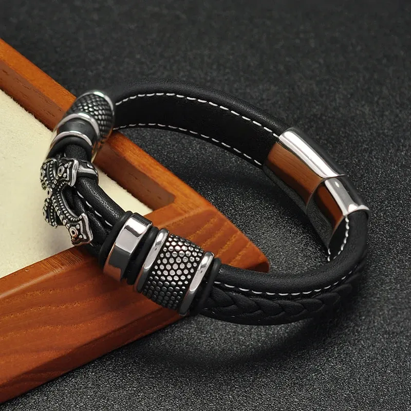 Cross punk leather bracelet