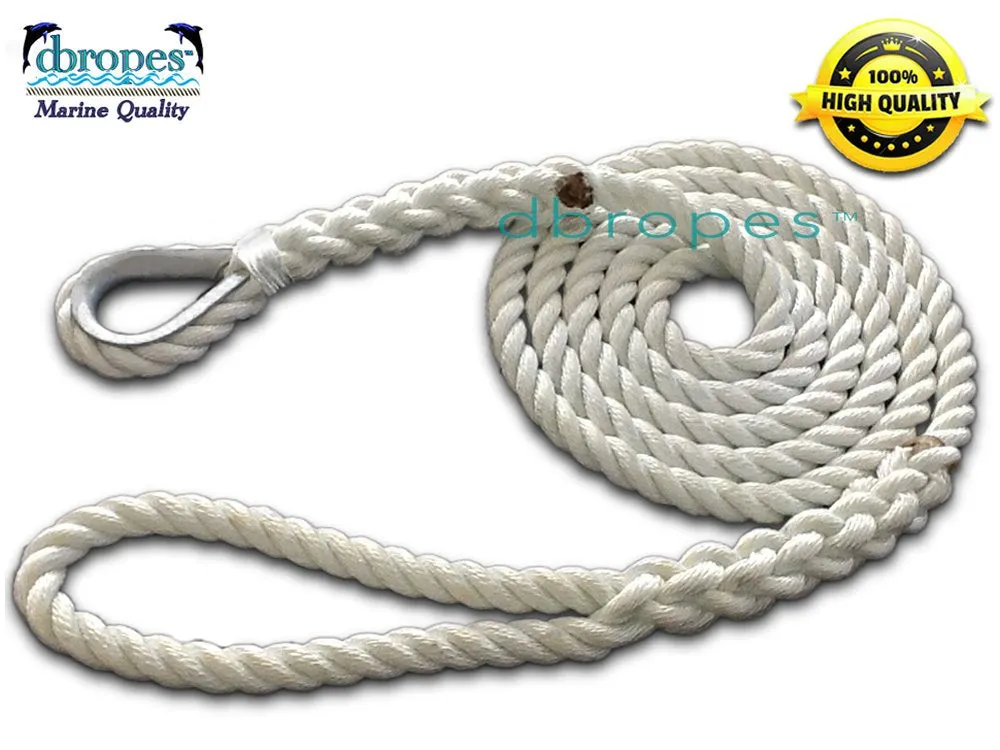 Custom order 3 lines of 5/8" 3 Strand Mooring Pendant Line 100% Nylon High Quality Rope with Stainless Steel Thimble. Made in USA .