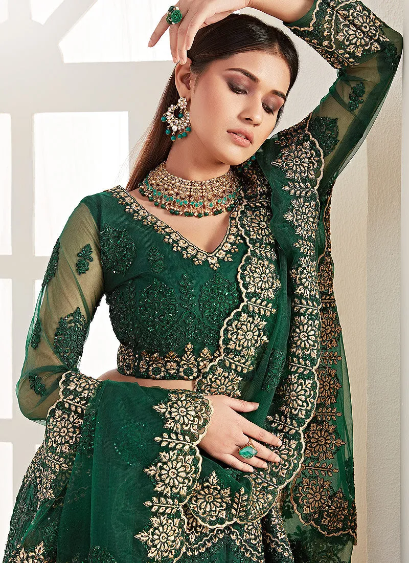 Dark Green Multi Embroidered Lehenga Choli