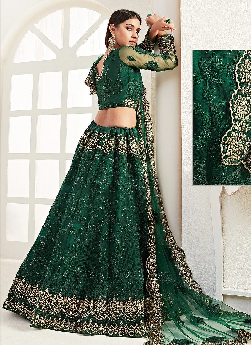 Dark Green Multi Embroidered Lehenga Choli