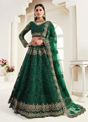 Dark Green Multi Embroidered Lehenga Choli