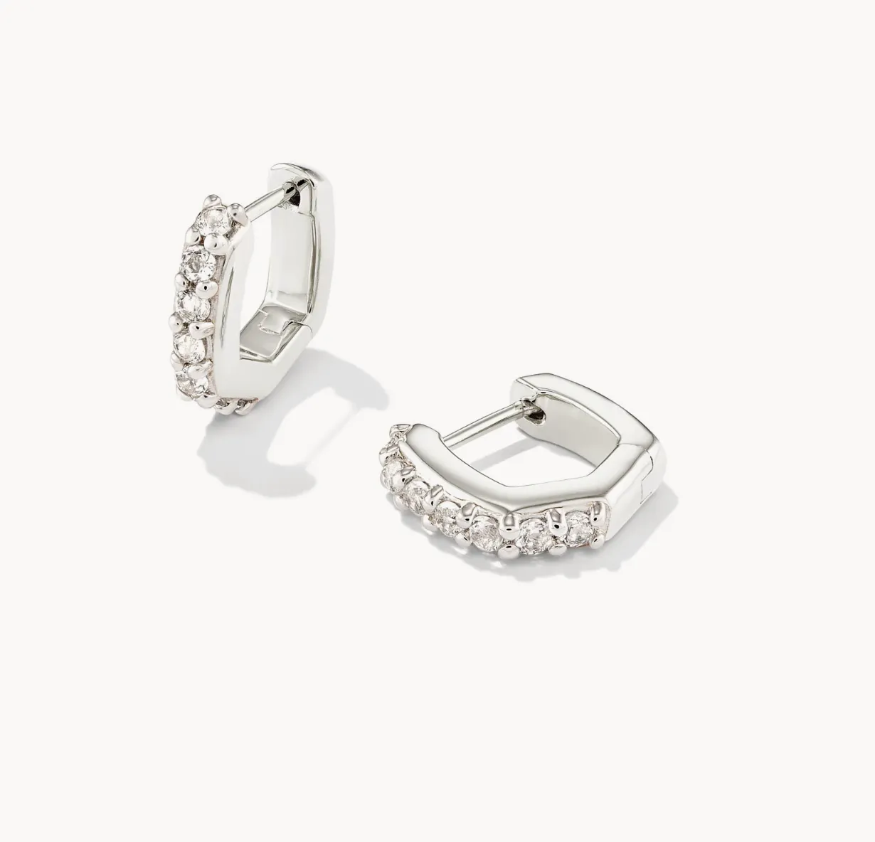 Davie Huggie Hoop Earring in Sterling Silver White Topaz