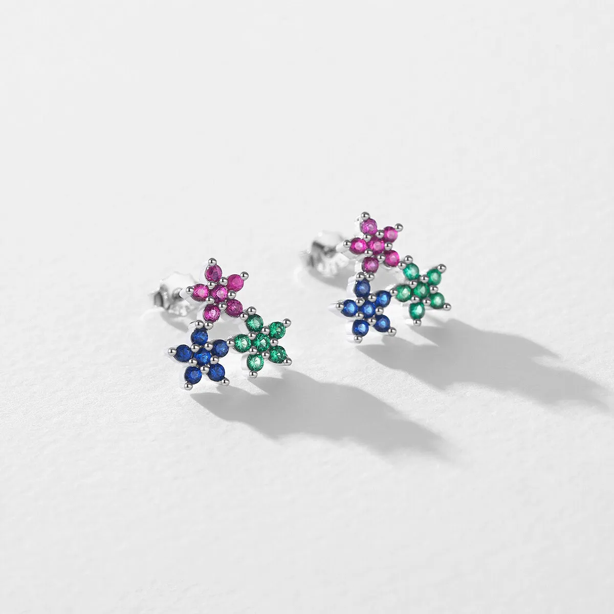 Delightful S925 Sterling Silver Floral Zircon Stud Earrings for Women