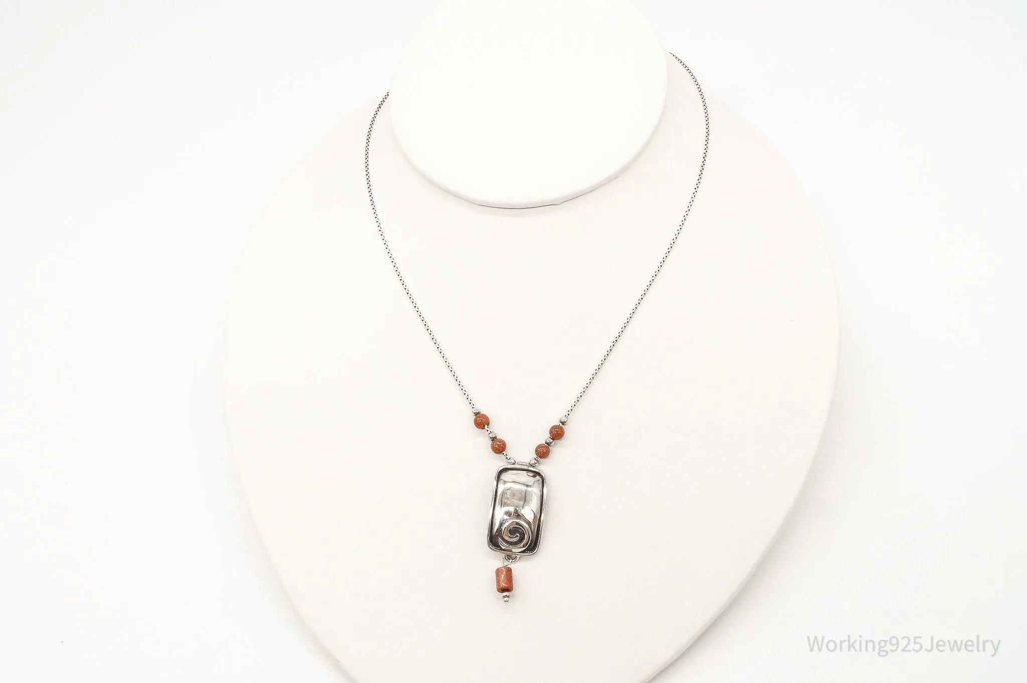 Designer Silpada Goldstone Hammered Sterling Silver Necklace