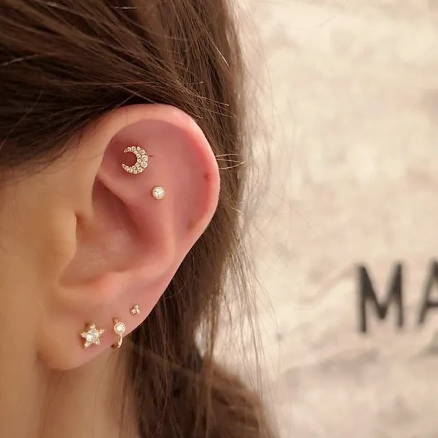 Diamond Moon Earstud by Maria Tash in 18K Rose Gold. Butterfly Stud.