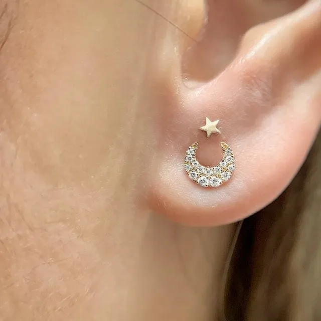 Diamond Moon Earstud by Maria Tash in 18K Rose Gold. Butterfly Stud.