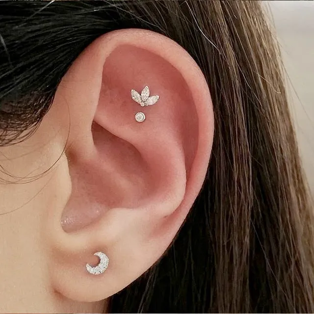 Diamond Moon Earstud by Maria Tash in 18K Rose Gold. Butterfly Stud.