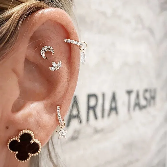 Diamond Moon Earstud by Maria Tash in 18K Rose Gold. Butterfly Stud.