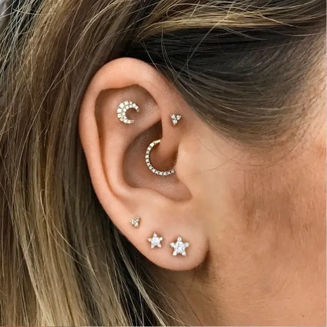 Diamond Moon Earstud by Maria Tash in 18K Rose Gold. Butterfly Stud.