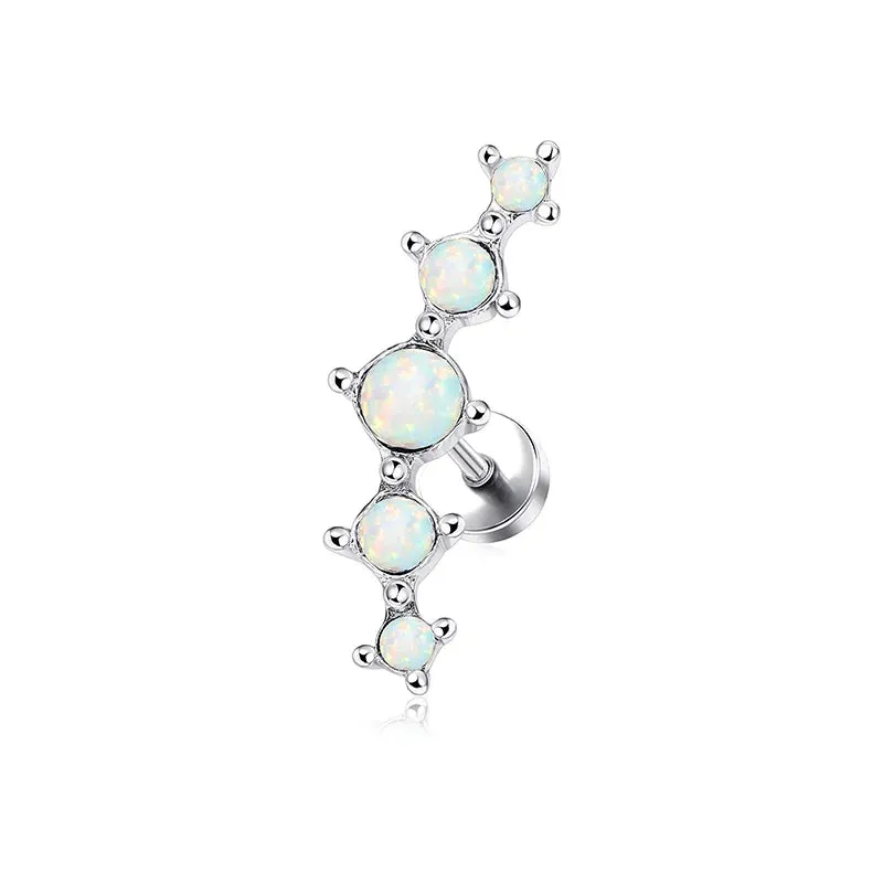 Drperfect 16G Stainless Steel Cartilage CZ Opal Stud Earrings for Women Girls Flat Back Helix Conch Daith Ear Piercing Jewelry