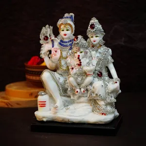 Ekhasa Aura Series Marble Dust Shiv Parivar Murti (8 inch, Medium Size) | Gemstone Zircon Studded Shiv Parvati Murti for Pooja, Home Decor | Resin Shiva Parvati Idol | Mahadev Bholenath Pariwar