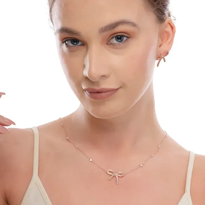 Elegant Bow Rose Gold Pendant Chain Set