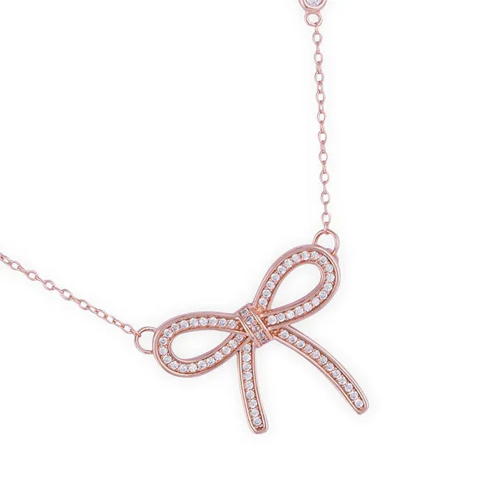 Elegant Bow Rose Gold Pendant Chain Set