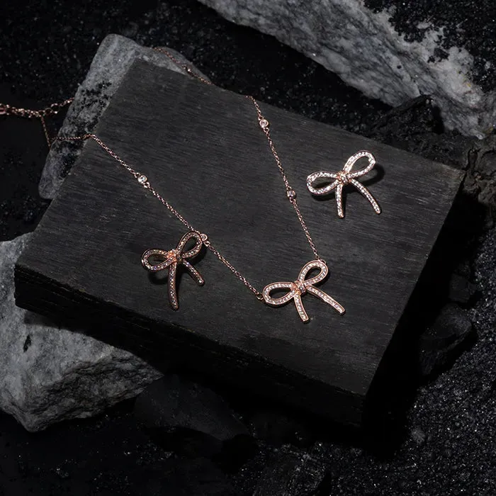 Elegant Bow Rose Gold Pendant Chain Set