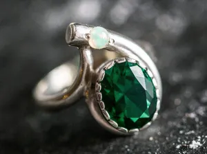 Emerald Teardrop Ring - Two Stone Ring - Vintage Emerald Ring