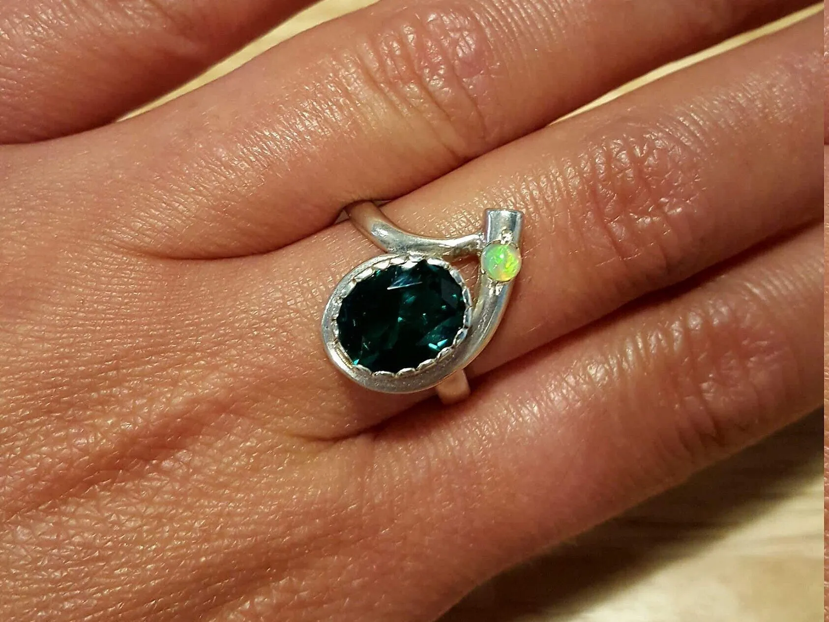 Emerald Teardrop Ring - Two Stone Ring - Vintage Emerald Ring