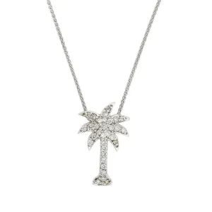 Estate 14kt Diamond Palm Tree Pendant Necklace