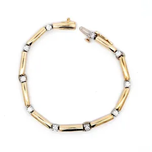 Estate Diamond Bar Bracelet in 14K Yellow and White Gold