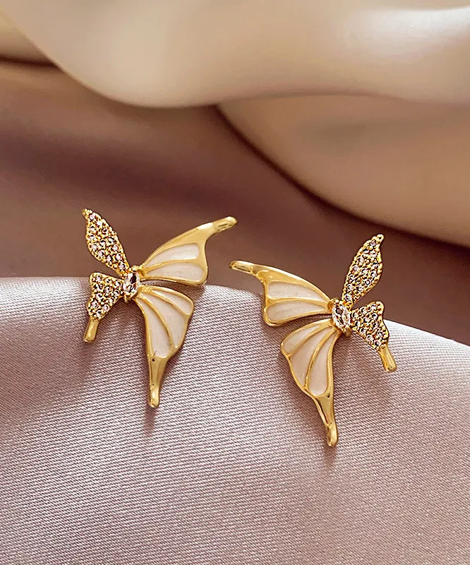 Fashion Gold Copper Alloy Zircon Butterfly Stud EarringsGH1010