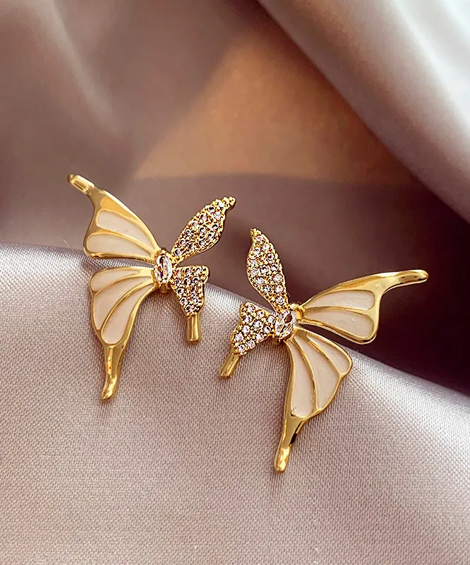 Fashion Gold Copper Alloy Zircon Butterfly Stud EarringsGH1010