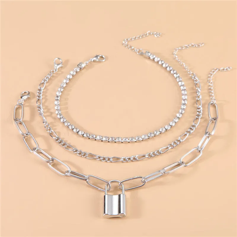 Fashion Lock Shaped Rhinestone Set Anklet