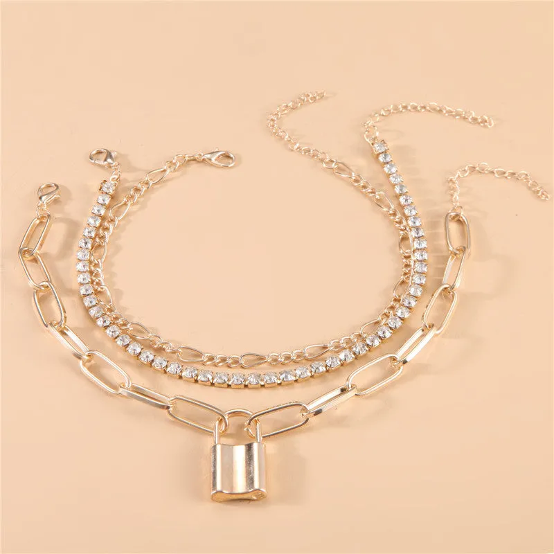 Fashion Lock Shaped Rhinestone Set Anklet