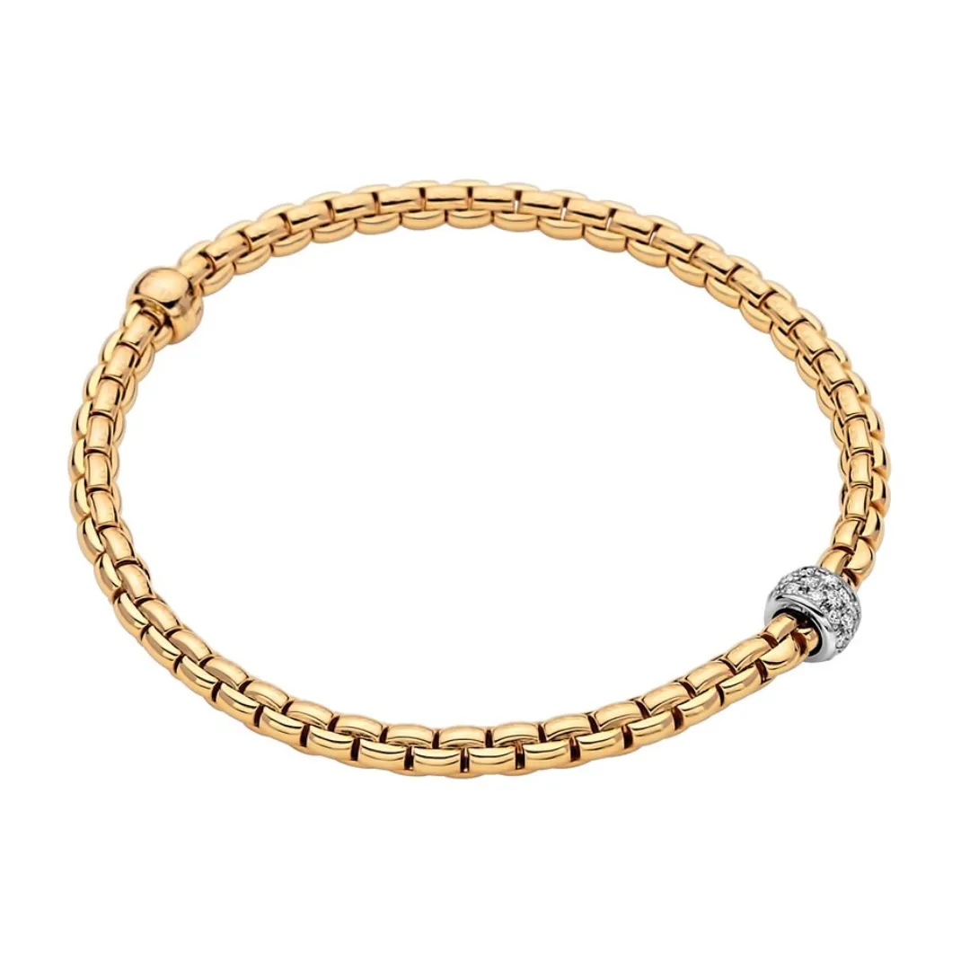 Fope Eka Collection 18k Yellow Gold Flex'It Bracelet with Diamond Rondel - Size Large