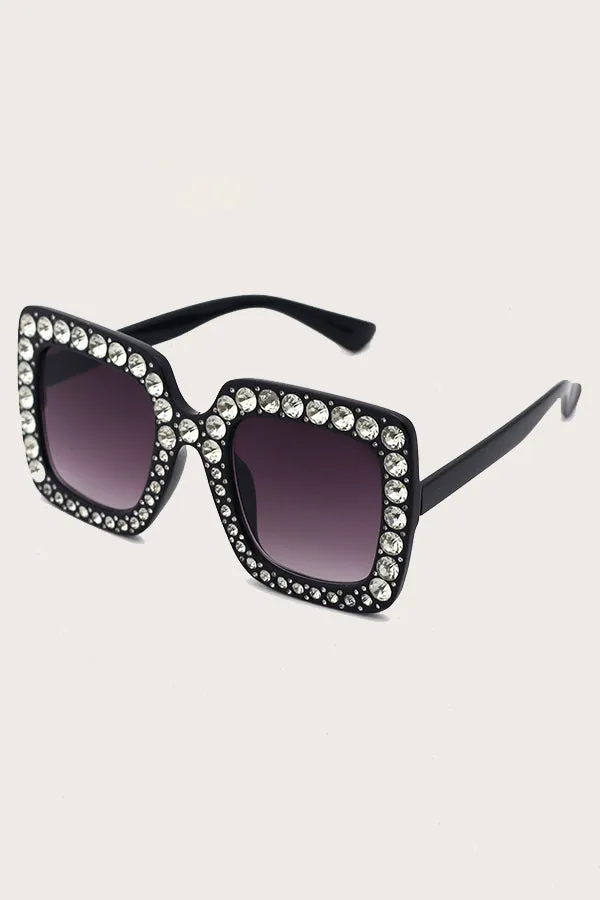 Full Zircon Oversized Square Frame Sunglasses