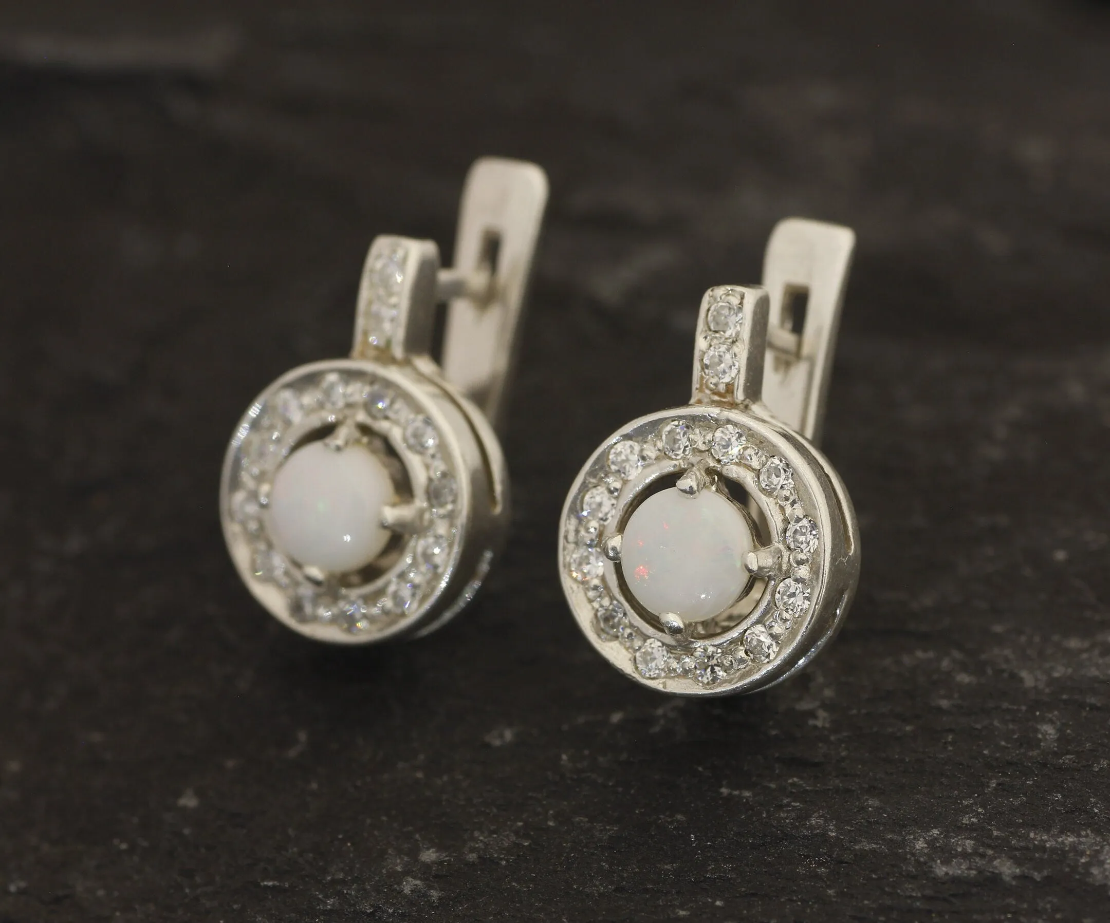 Genuine Opal Earrings - Australian Opal Studs - White Cluster Earrings