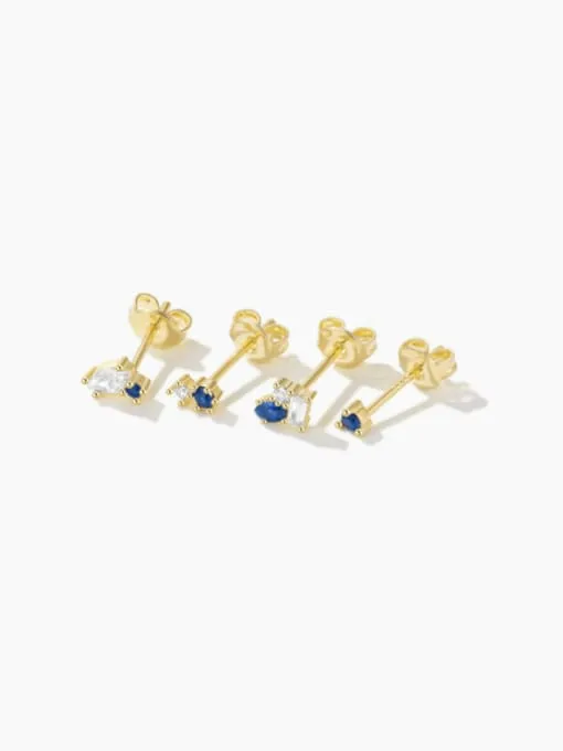 Geometric Stud Earrings Set Four Piece Missmatch Sapphire Birthstone Cubic Zirconia