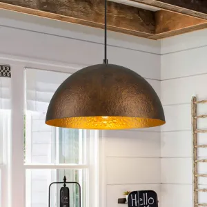 Glowlings 1/2-Light Industiral Antique Hammered Dome Copper Pendant Light