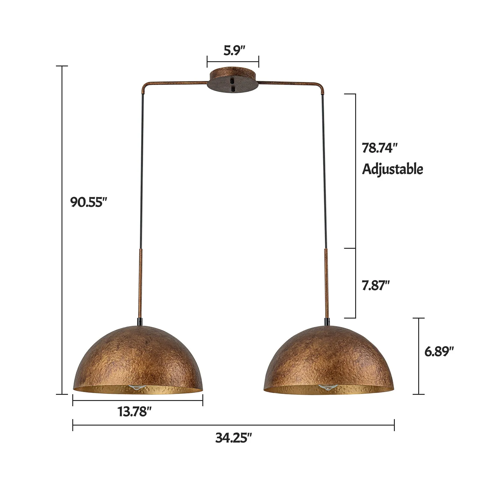 Glowlings 1/2-Light Industiral Antique Hammered Dome Copper Pendant Light