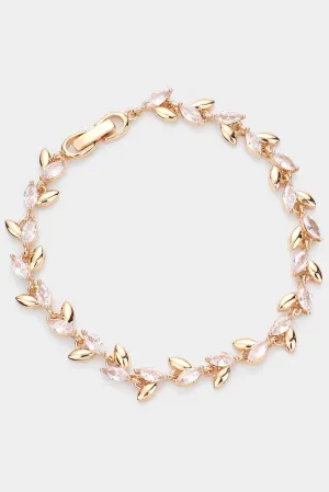 Gold Leaves Rhinestone Tennis Bracelet