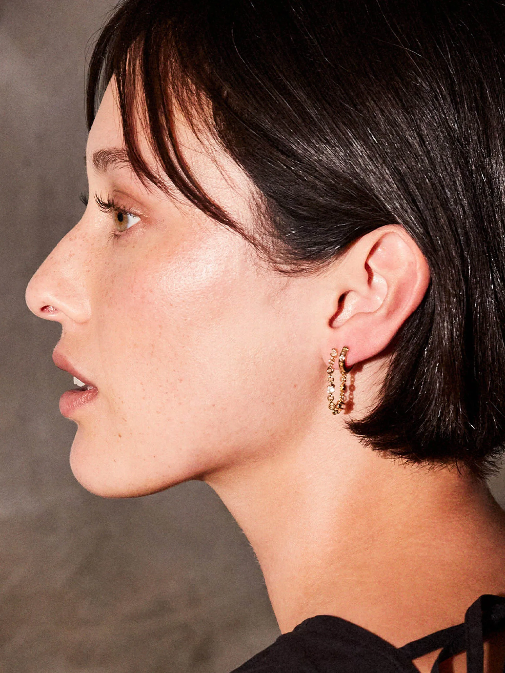 Gold Phoebe hoops with square cut white topaz