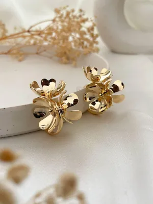 Gold Tri Flower Hoops