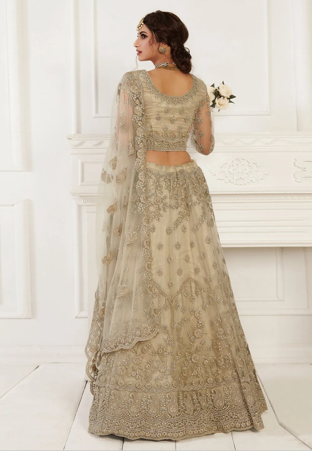 Golden Beige Embroidered Lehenga Choli