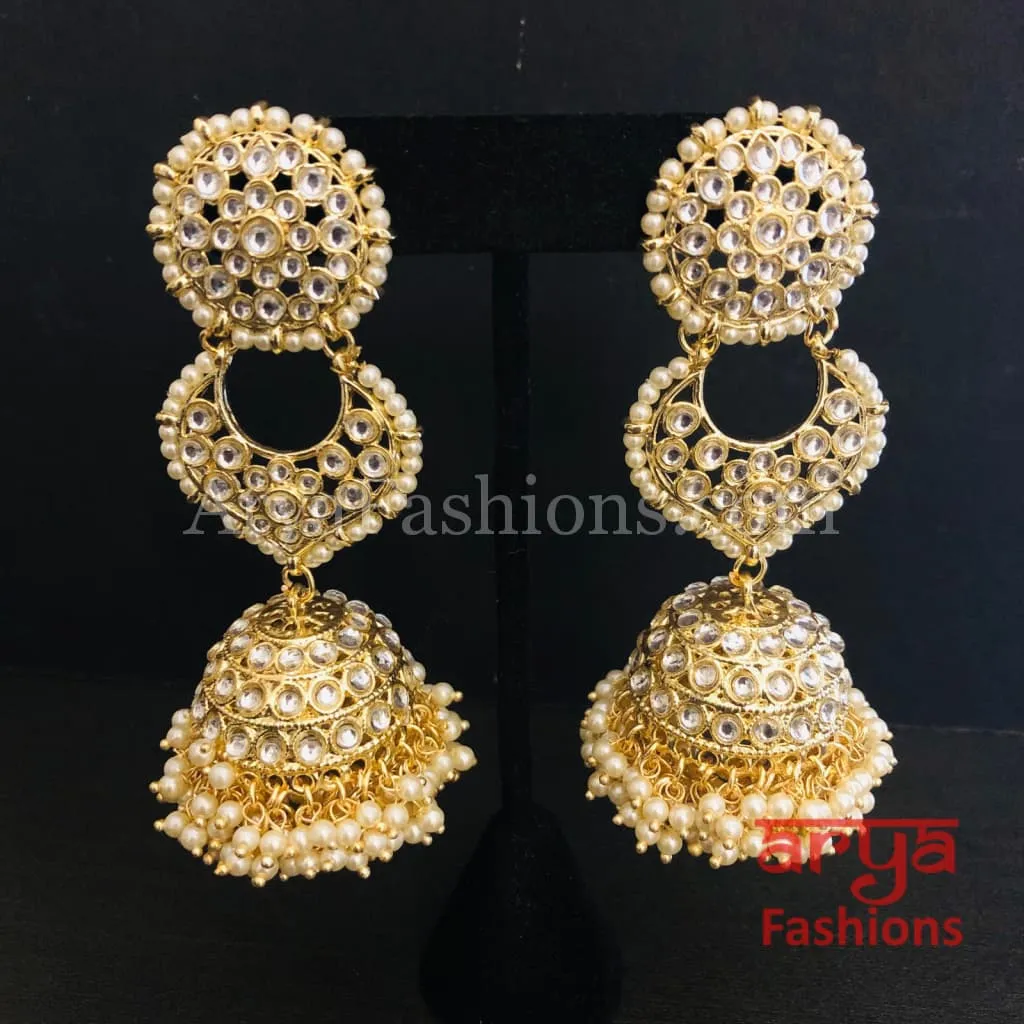 Golden Kundan Jhumka/ Jadau Polki Kundan Earrings