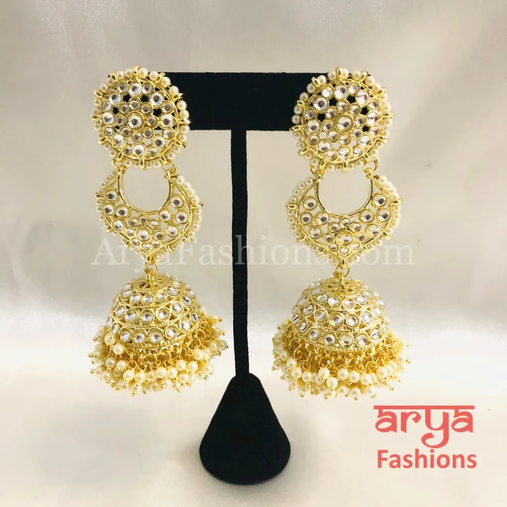 Golden Kundan Jhumka/ Jadau Polki Kundan Earrings