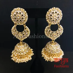 Golden Kundan Jhumka/ Jadau Polki Kundan Earrings