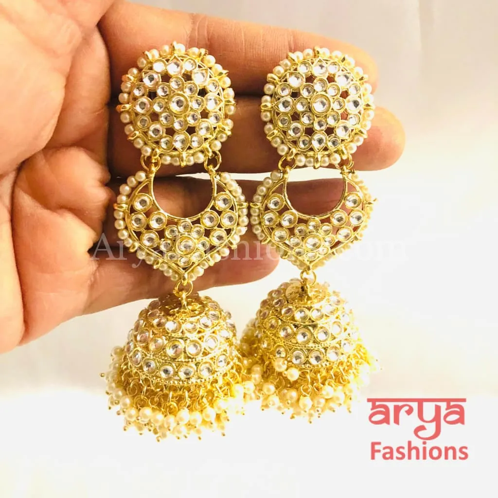 Golden Kundan Jhumka/ Jadau Polki Kundan Earrings