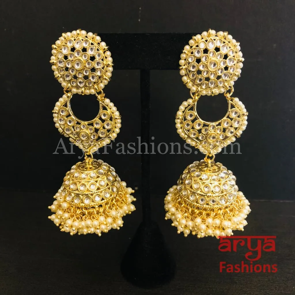 Golden Kundan Jhumka/ Jadau Polki Kundan Earrings