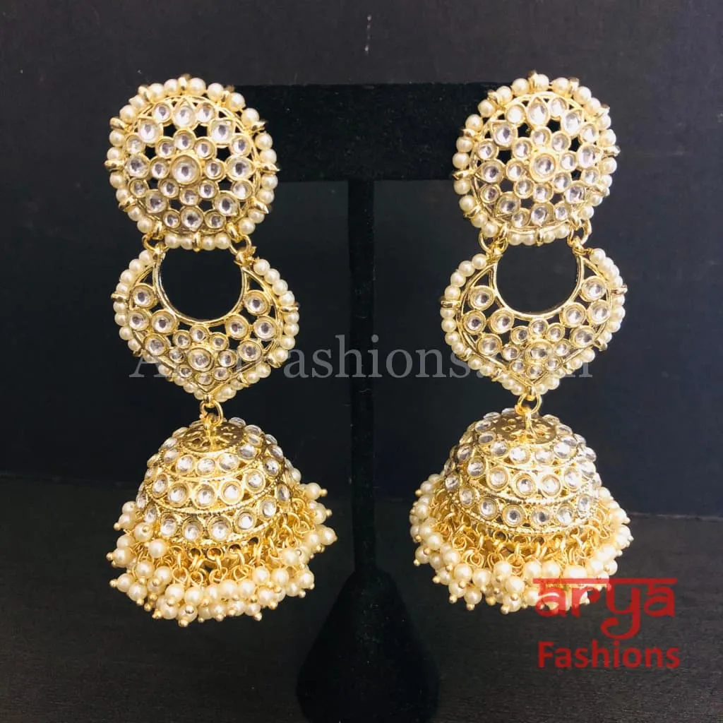 Golden Kundan Jhumka/ Jadau Polki Kundan Earrings