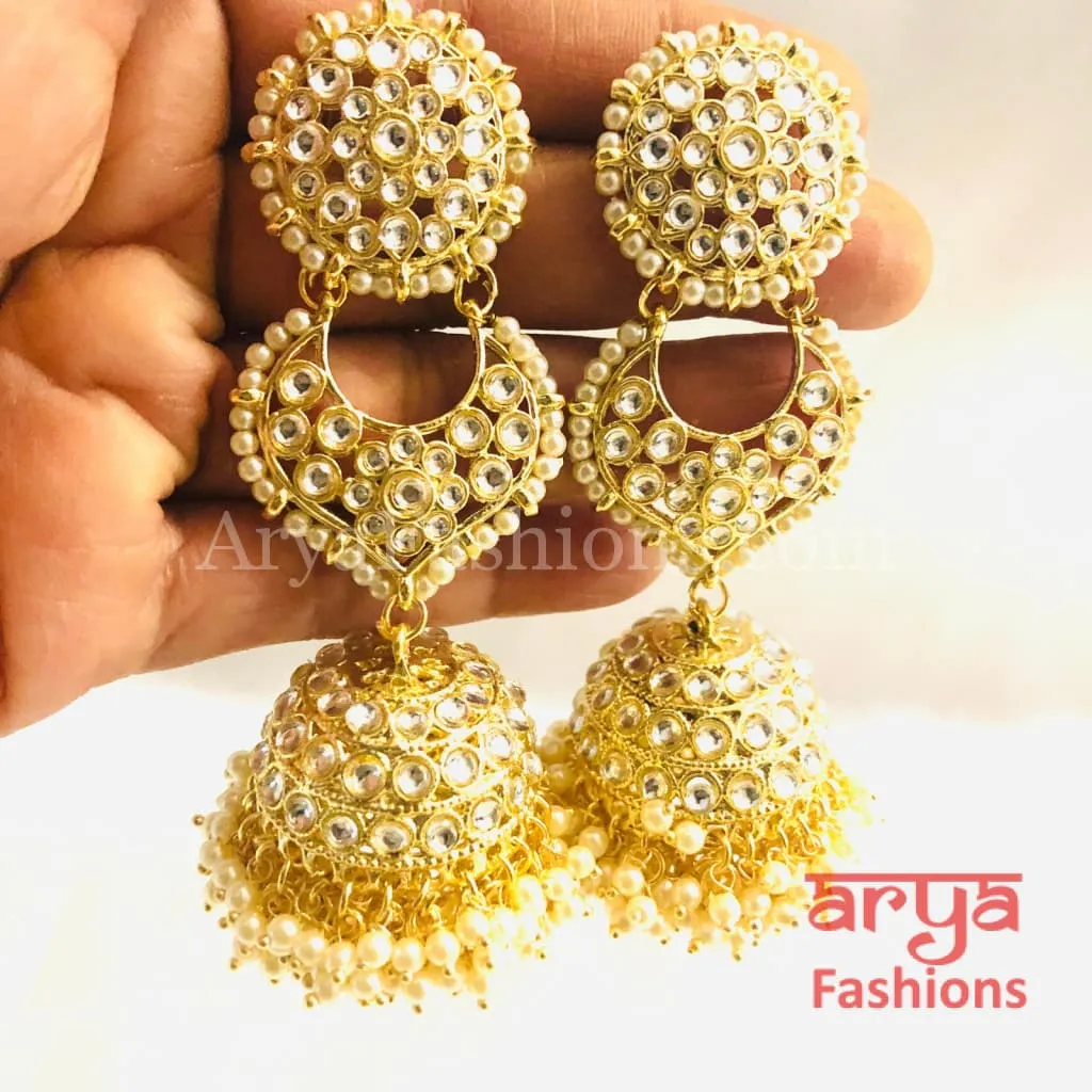 Golden Kundan Jhumka/ Jadau Polki Kundan Earrings