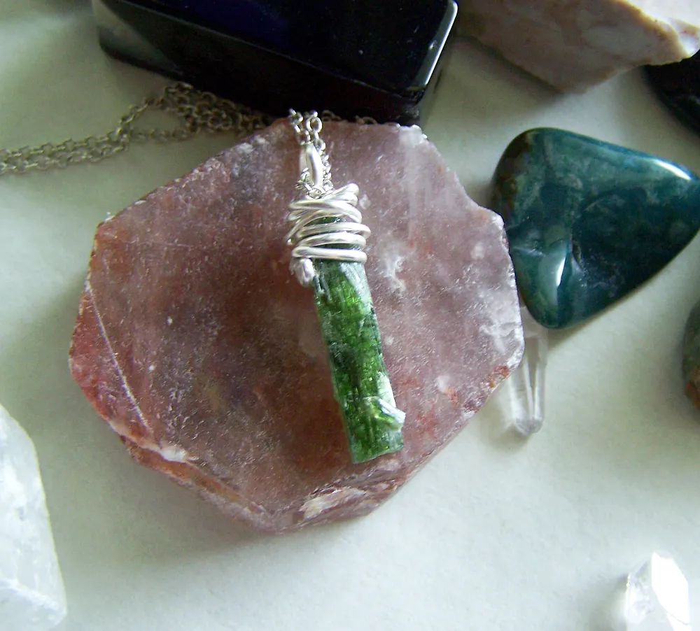 Green Chrome Diopside Raw Gemstone Natural Crystal Pendant Necklace