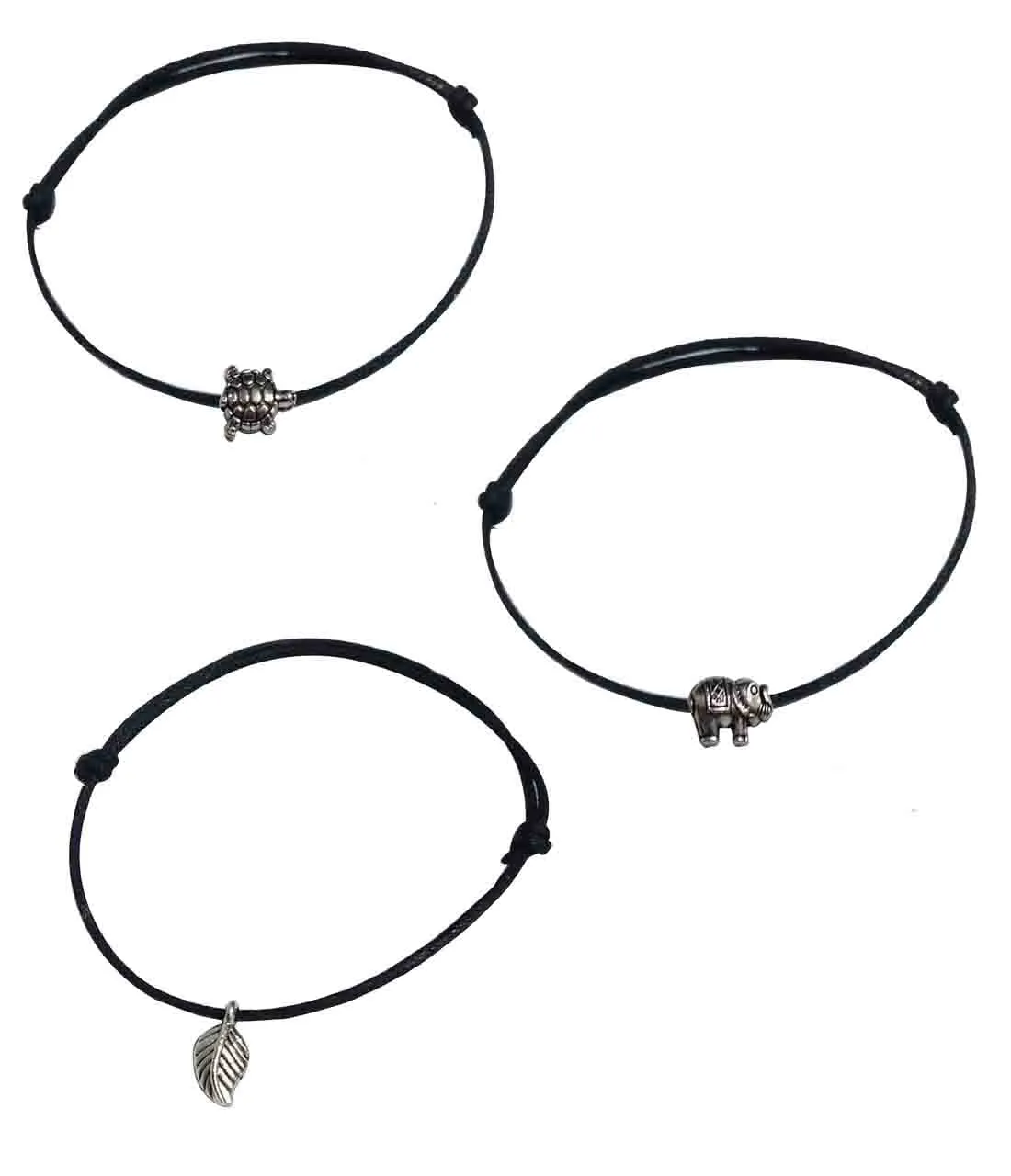 GURJARI JEWELLERS Adjustable Black Thread Anklet with Oxidised Hanging for Girls (Set of 3)/nazariya Anklet