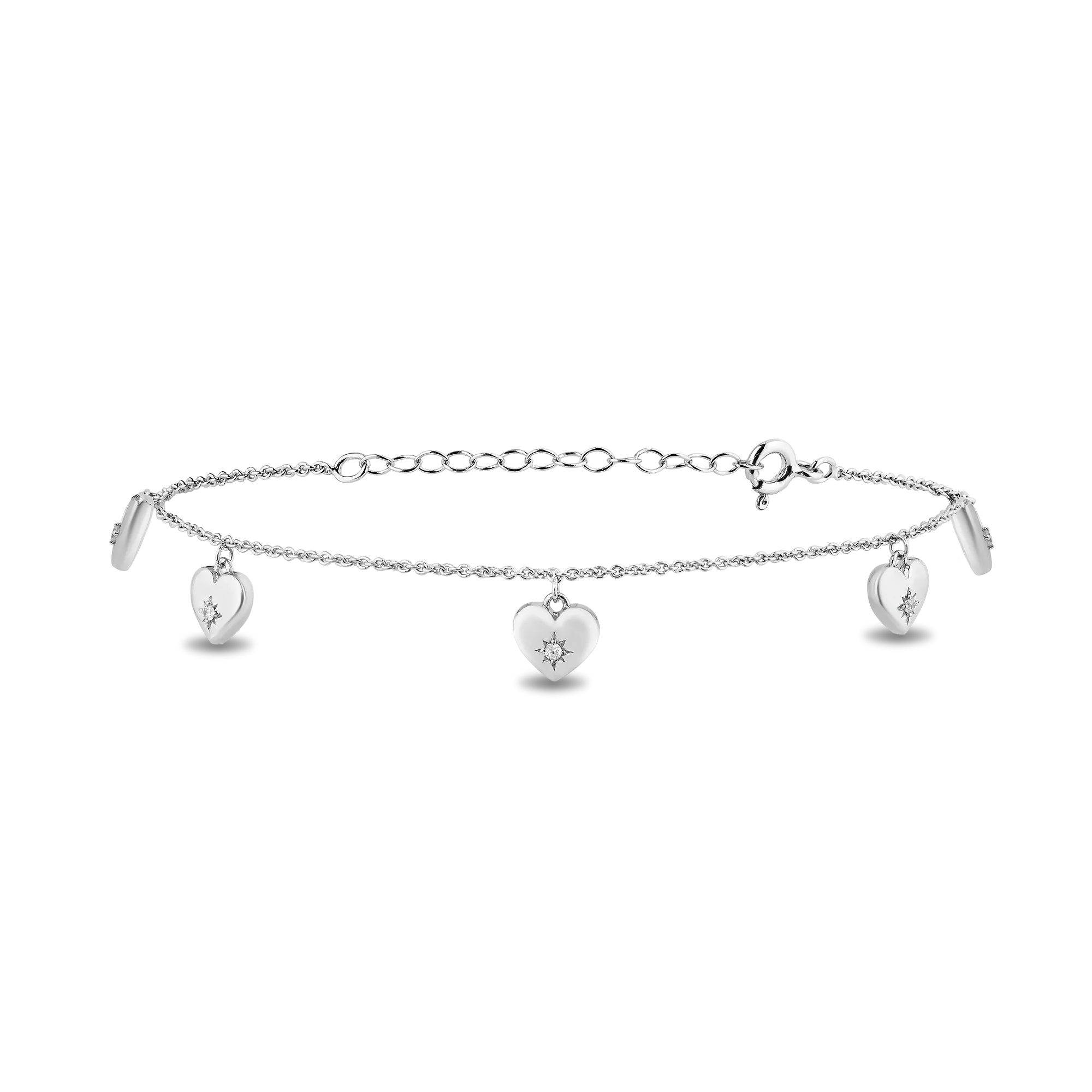 Hallmark Fine Jewelry Charming Heart Anklet in Sterling Silver with Diamonds