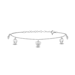 Hallmark Fine Jewelry Charming Heart Anklet in Sterling Silver with Diamonds