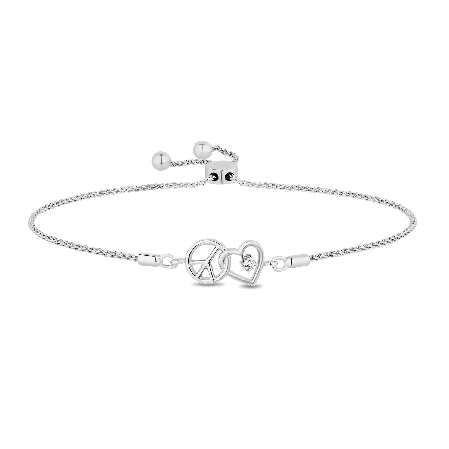 Hallmark Fine Jewelry Peace and Love Bolo Bracelet in Sterling Silver with Diamond Accents