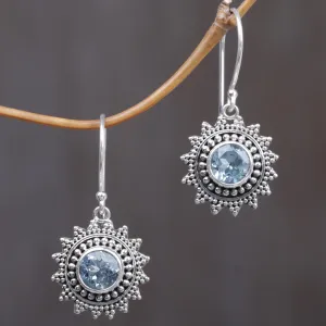 Hand Crafted Blue Topaz Sterling Silver Dangle Earrings - Blue Sunshine | NOVICA