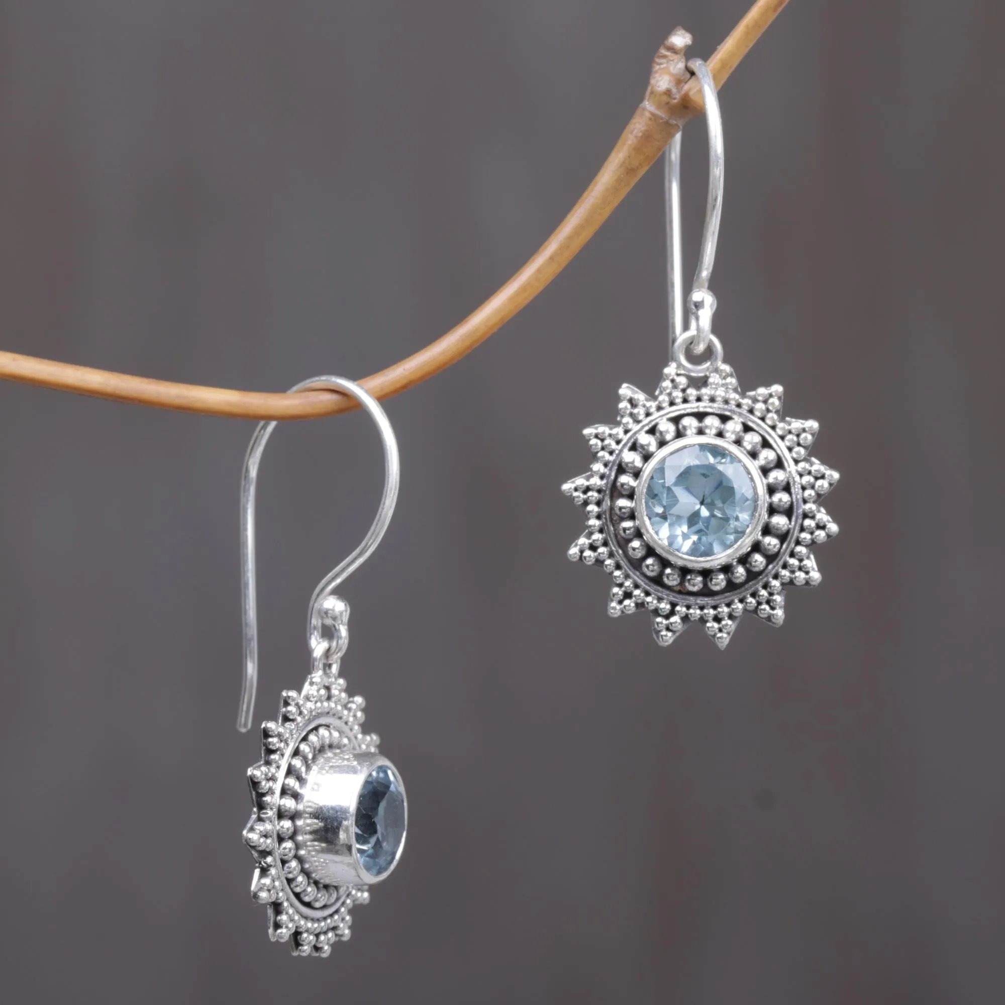 Hand Crafted Blue Topaz Sterling Silver Dangle Earrings - Blue Sunshine | NOVICA